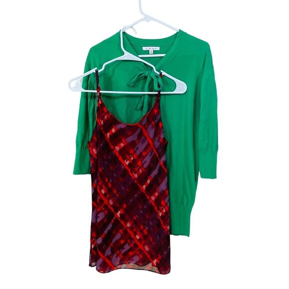 Bundle Lot of 2 Cabi Tops Size‎ M Green Cotton Sweater + Red/Purple Tank Top - Picture 1 of 10